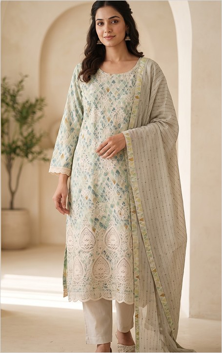 Pure Cotton Kurti Set with Elegant Embroidery Work for Women